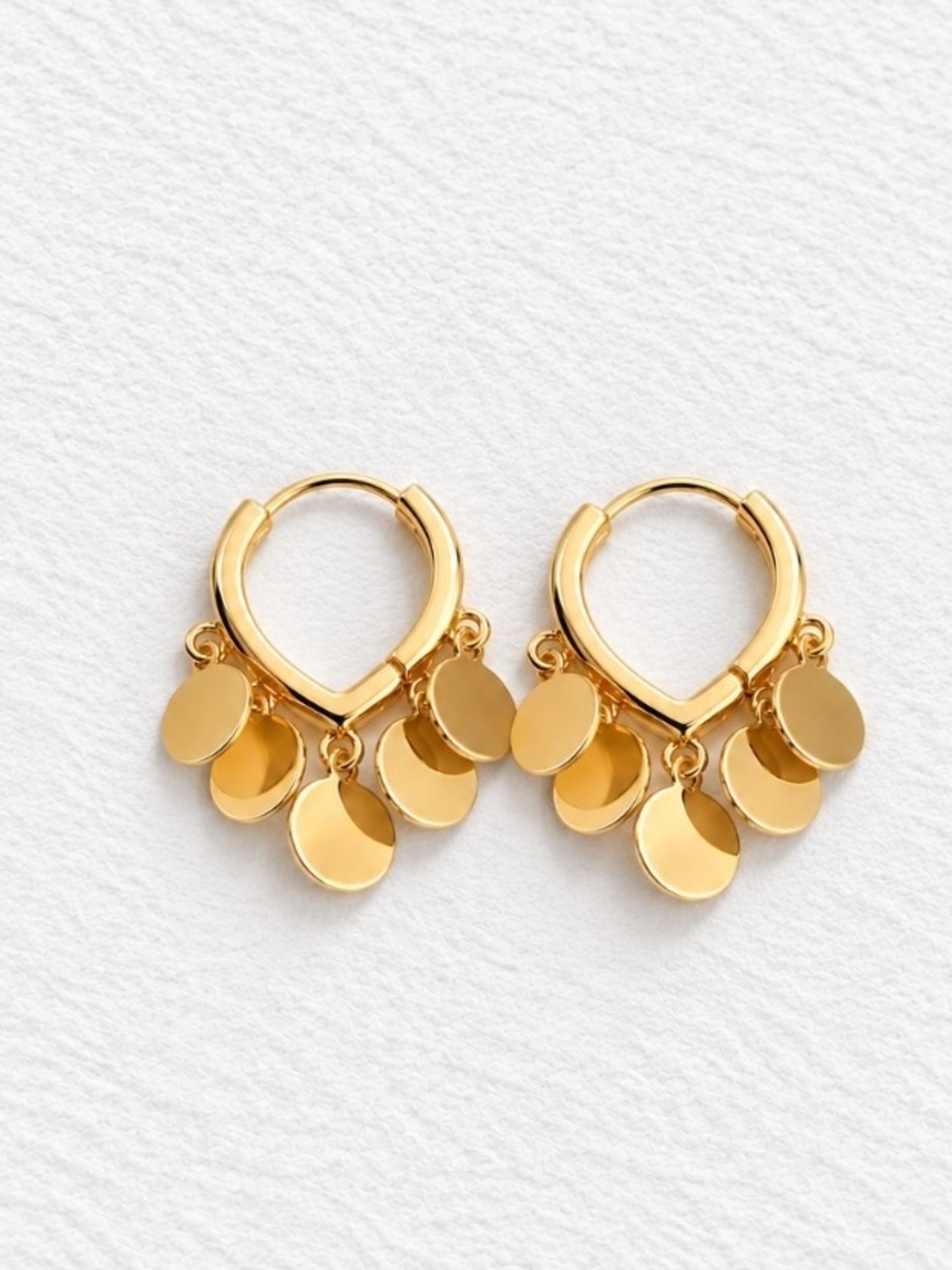Gold Huggie Hoop Earrings with Disc Charms